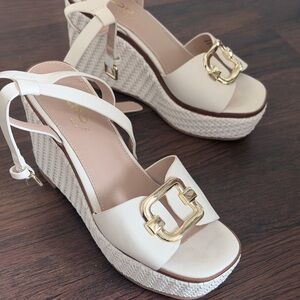 Aldo Cream Wedges with Gold Buckle